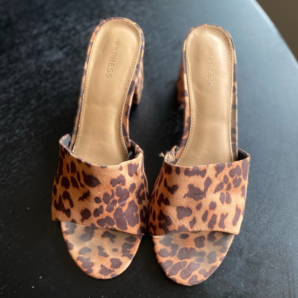 Express Leopard Heeled Mule Sandals